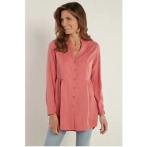 Soft Surroundings Halsey Tencel Button Down Tunic Shirt Rose Pink NEW LP